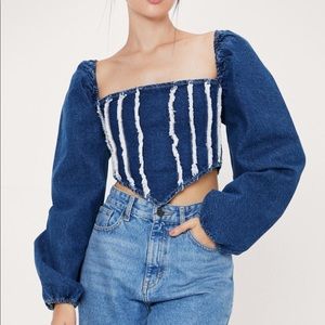 Nasty Gal denim puffy sleeve blouse- size 8
